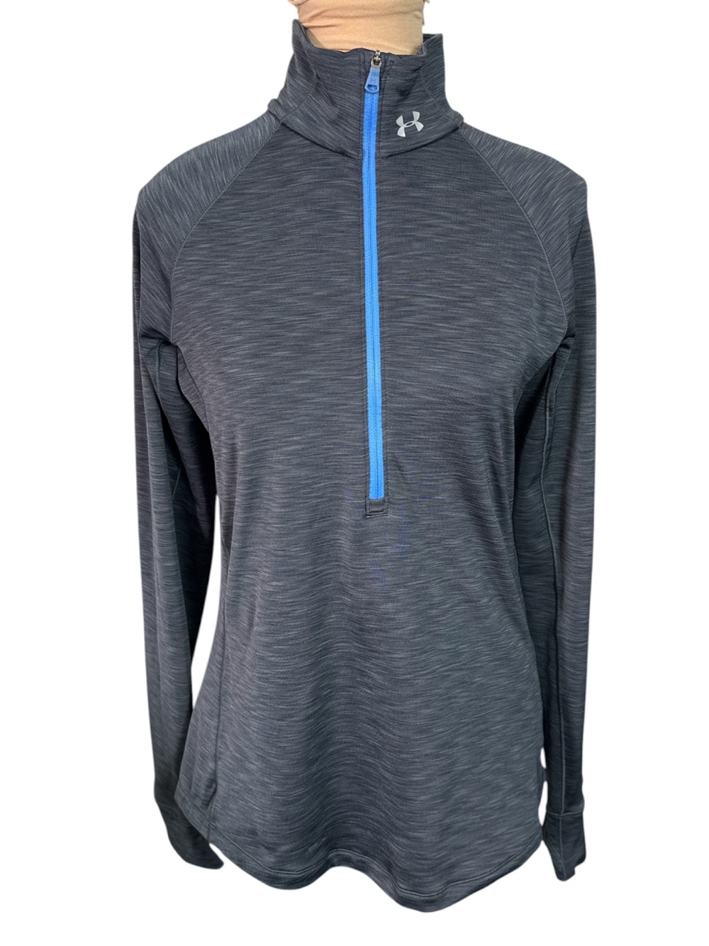 Under Armour ColdGear Women’s Medium Fitted 1/2 Zip Pullover Gray Blue Athletic